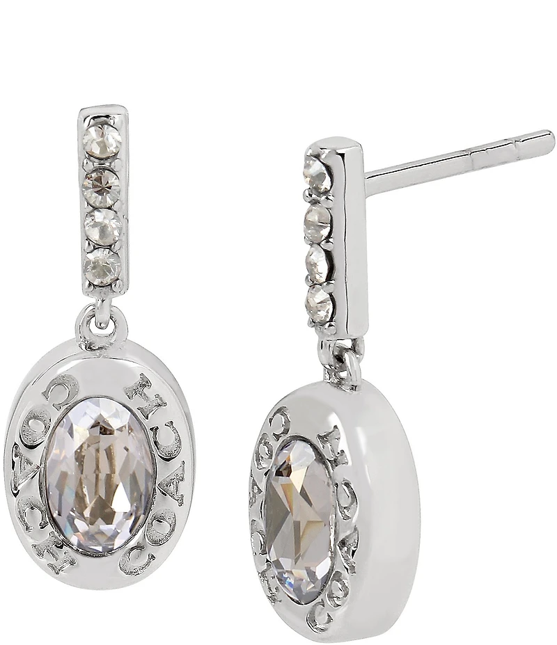 COACH Signature Logo Crystal Bar Drop Earrings
