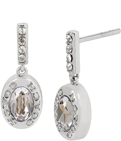 COACH Signature Logo Crystal Bar Drop Earrings