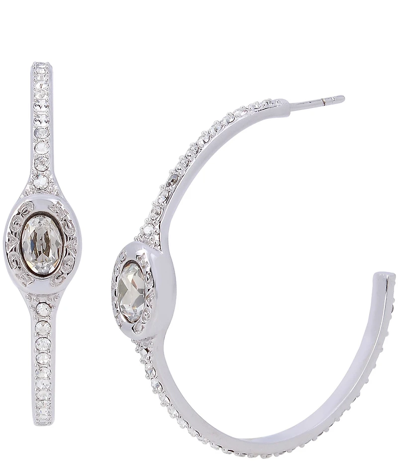 COACH Signature Logo Crystal Pave Hoop Earrings