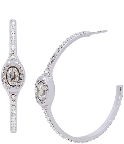 COACH Signature Logo Crystal Pave Hoop Earrings