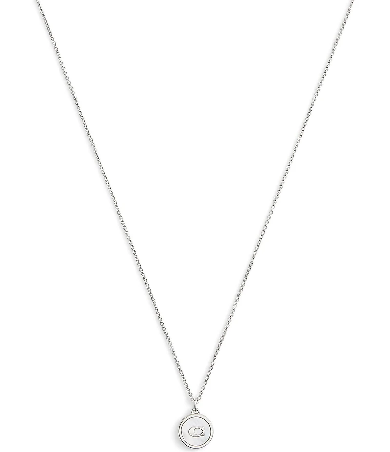 COACH Signature Mother of Pearl Coin Short Pendant Necklace