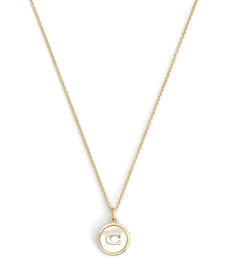 COACH Signature Mother of Pearl Coin Short Pendant Necklace
