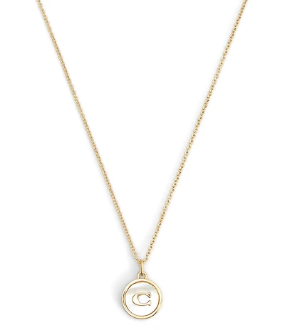 COACH Signature Mother of Pearl Coin Short Pendant Necklace