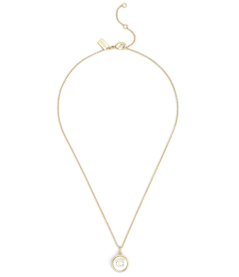 COACH Signature Mother of Pearl Coin Short Pendant Necklace