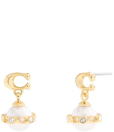 COACH Signature Pearl Orb Drop Earrings