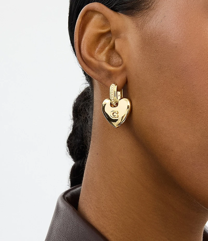 COACH Signature Puffy Heart Charm Drop Earrings