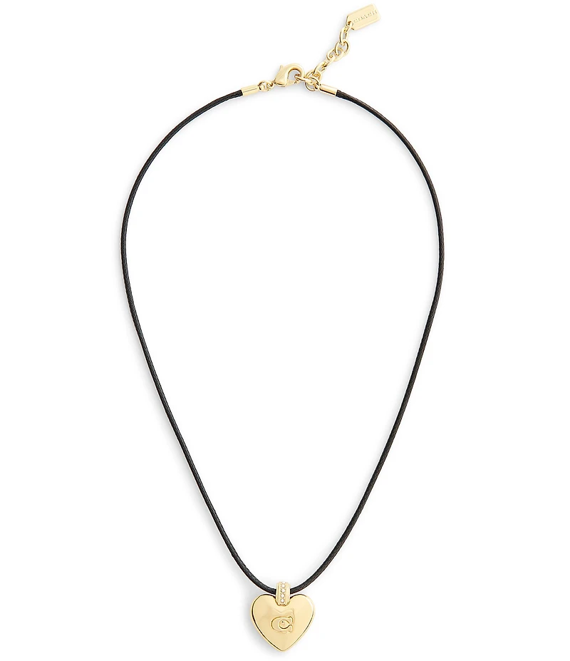 COACH Signature Puffy Heart Leather Short Pendant Necklace