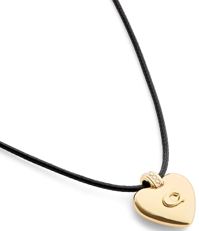 COACH Signature Puffy Heart Leather Short Pendant Necklace