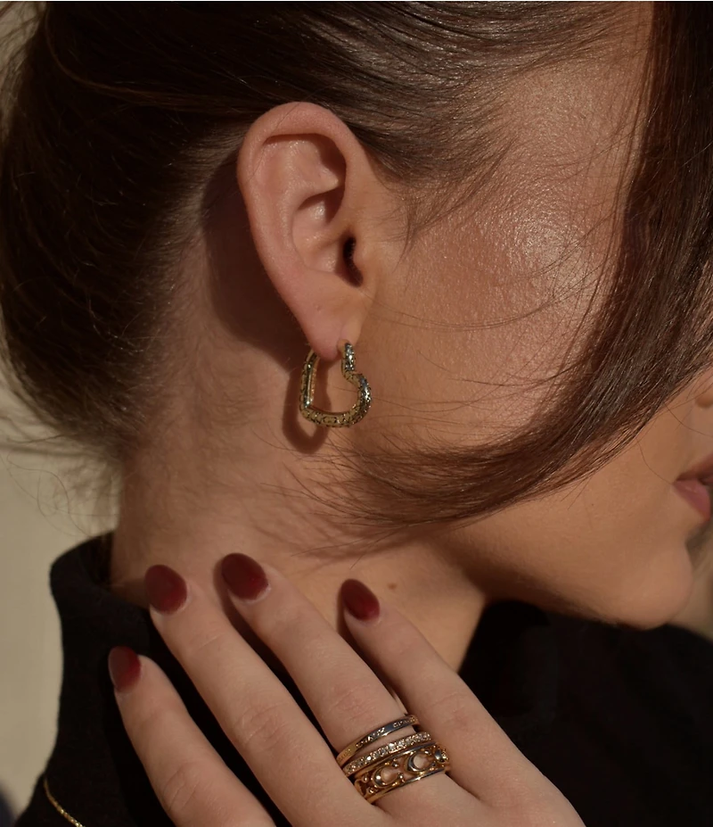 COACH Signature Logo Quilted Crystal Heart Hoop Earrings