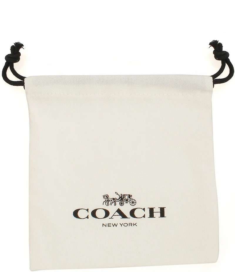 COACH Signature Logo Quilted Crystal Heart Huggie Hoop Drop Earrings