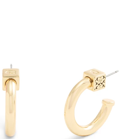 COACH Signature Quilted Cube Chubby Hoop Earrings