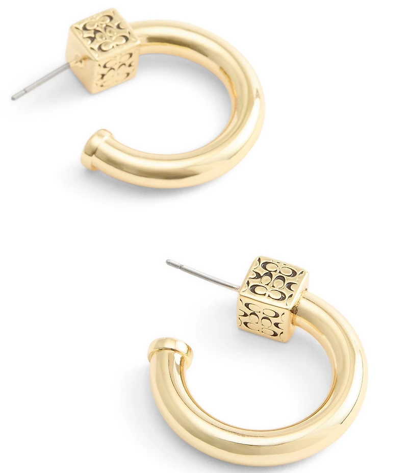 COACH Signature Quilted Cube Chubby Hoop Earrings