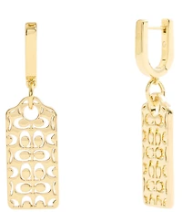 COACH Signature Quilted Cut-Out Hangtag Charm Huggie Hoop Drop Earrings