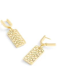 COACH Signature Quilted Cut-Out Hangtag Charm Huggie Hoop Drop Earrings