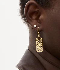 COACH Signature Quilted Cut-Out Hangtag Charm Huggie Hoop Drop Earrings