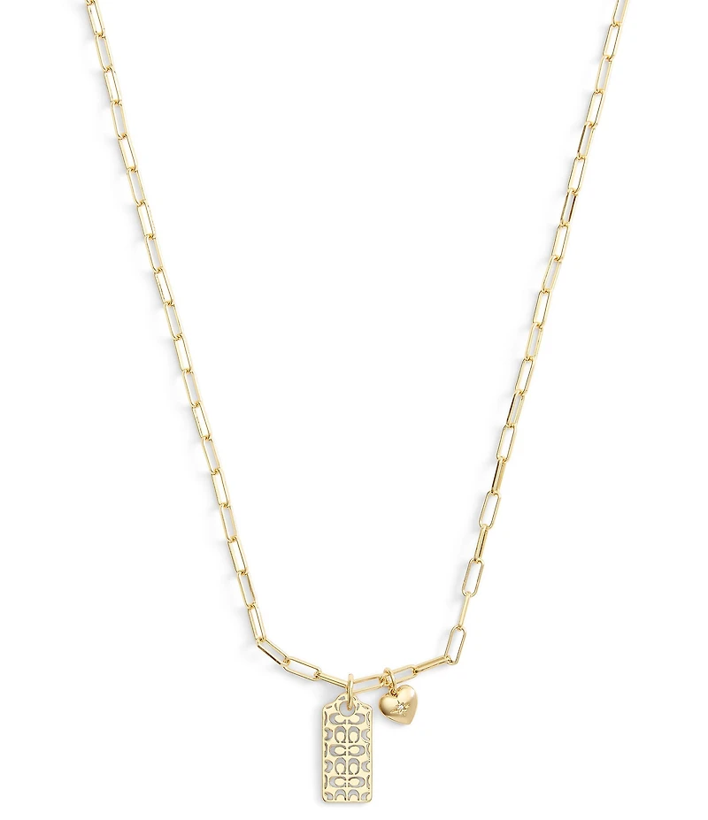 COACH Signature Quilted Cut-Out Hangtag Short Chain Pendant Necklace
