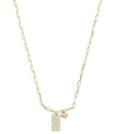 COACH Signature Quilted Cut-Out Hangtag Short Chain Pendant Necklace