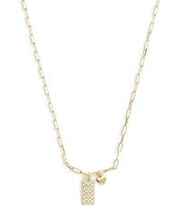 COACH Signature Quilted Cut-Out Hangtag Short Chain Pendant Necklace