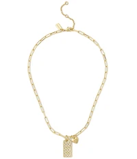 COACH Signature Quilted Cut-Out Hangtag Short Chain Pendant Necklace