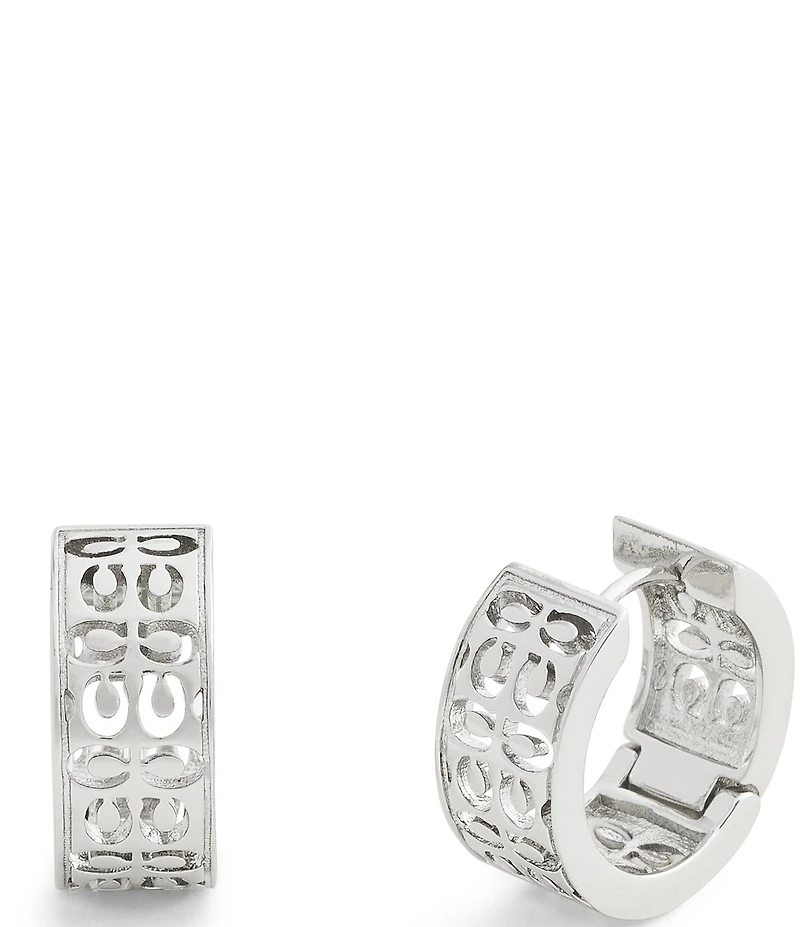 COACH Signature Quilted Cut Out Huggie Hoop Earrings
