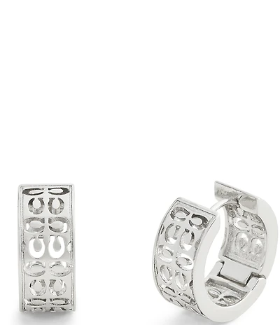 COACH Signature Quilted Cut Out Huggie Hoop Earrings