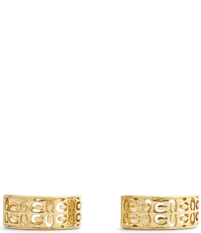COACH Signature Quilted Cut Out Huggie Hoop Earrings