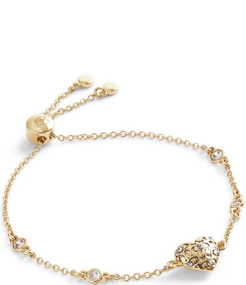 COACH Signature Quilted Heart Crystal Adjustable Slider Bracelet