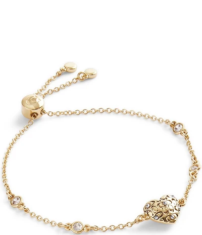 COACH Signature Quilted Heart Crystal Adjustable Slider Bracelet