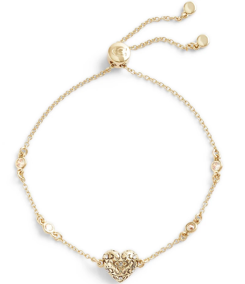 COACH Signature Quilted Heart Crystal Adjustable Slider Bracelet