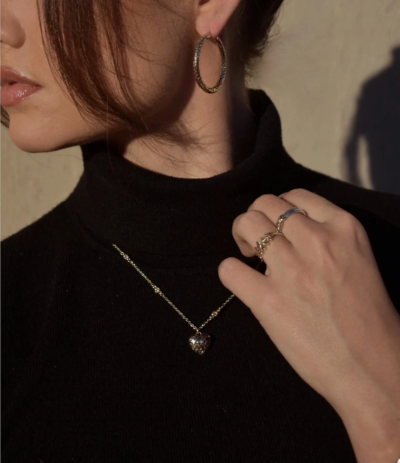 COACH Signature Logo Quilted Heart Crystal Pendant Necklace