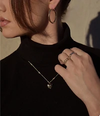 COACH Signature Logo Quilted Heart Crystal Pendant Necklace