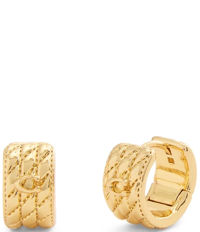 COACH Signature Quilted Heart Huggie Hoop Earrings