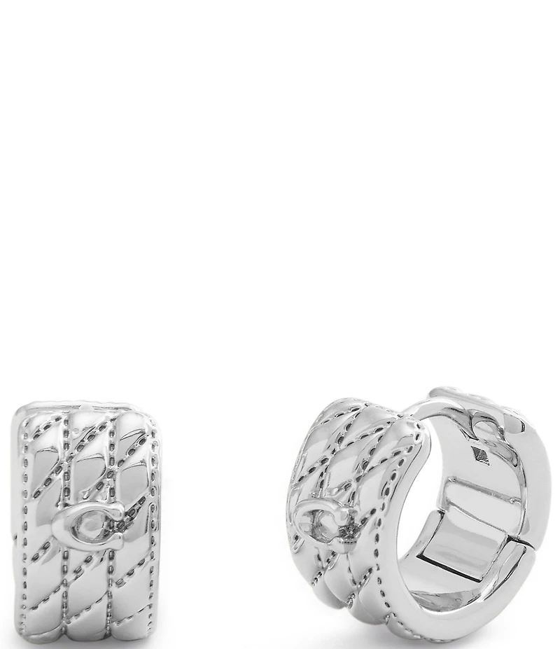 COACH Signature Quilted Heart Huggie Hoop Earrings