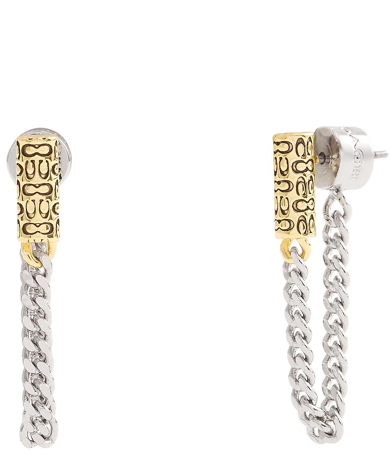 COACH Signature Quilted Tube Chain Front Back Earrings
