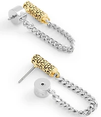 COACH Signature Quilted Tube Chain Front Back Earrings