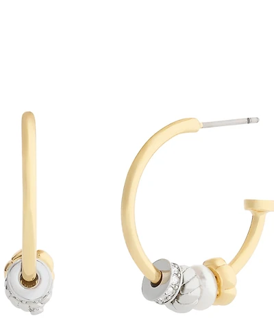 COACH Signature Rondelle Two Tone Charm Hoop Earrings