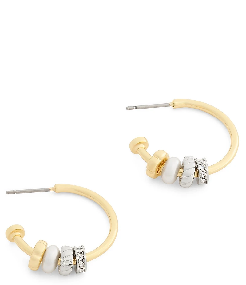 COACH Signature Rondelle Two Tone Charm Hoop Earrings