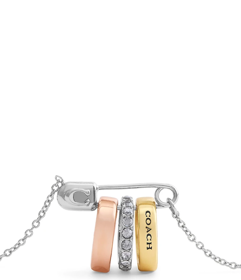 COACH Signature Safety Pin Rondelle Short Pendant Necklace