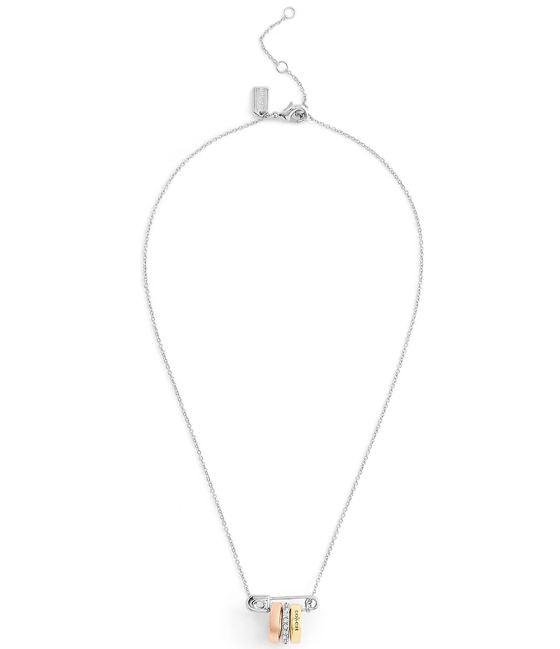 COACH Signature Safety Pin Rondelle Short Pendant Necklace