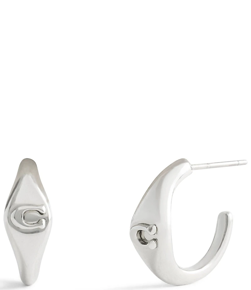 COACH Signature Signet Huggie Hoop Earrings