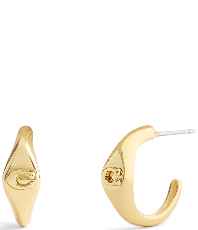 COACH Signature Signet Huggie Hoop Earrings