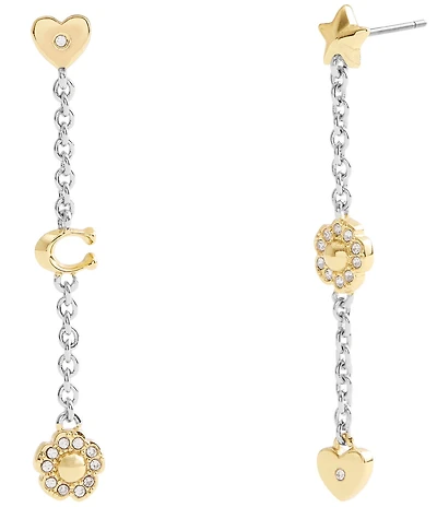 COACH Signature Tea Rose & Heart Linear Earrings
