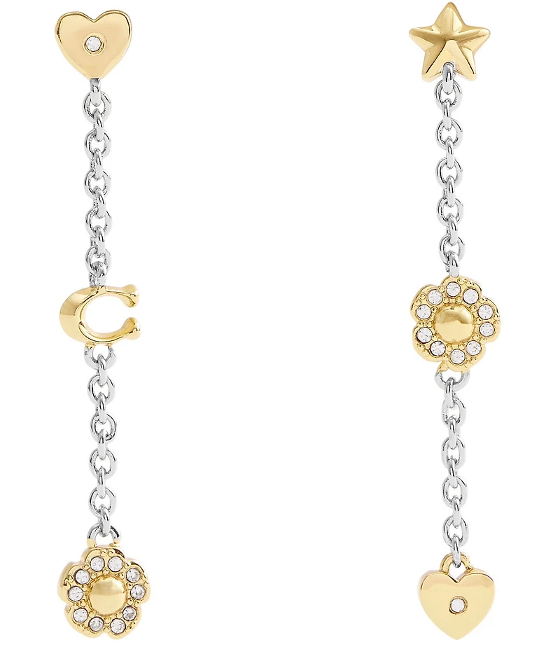 COACH Signature Tea Rose & Heart Linear Earrings