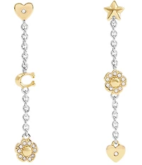 COACH Signature Tea Rose & Heart Linear Earrings