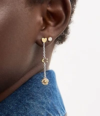 COACH Signature Tea Rose & Heart Linear Earrings