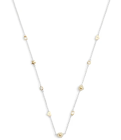 COACH Signature Tea Rose & Heart Strand Collar Necklace