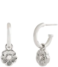 COACH Signature Tea Rose Charm Huggie Hoop Drop Earrings