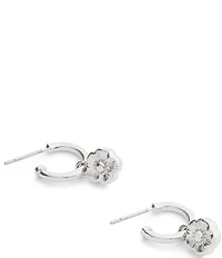 COACH Signature Tea Rose Charm Huggie Hoop Drop Earrings