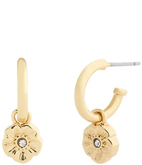 COACH Signature Tea Rose Charm Huggie Hoop Earrings