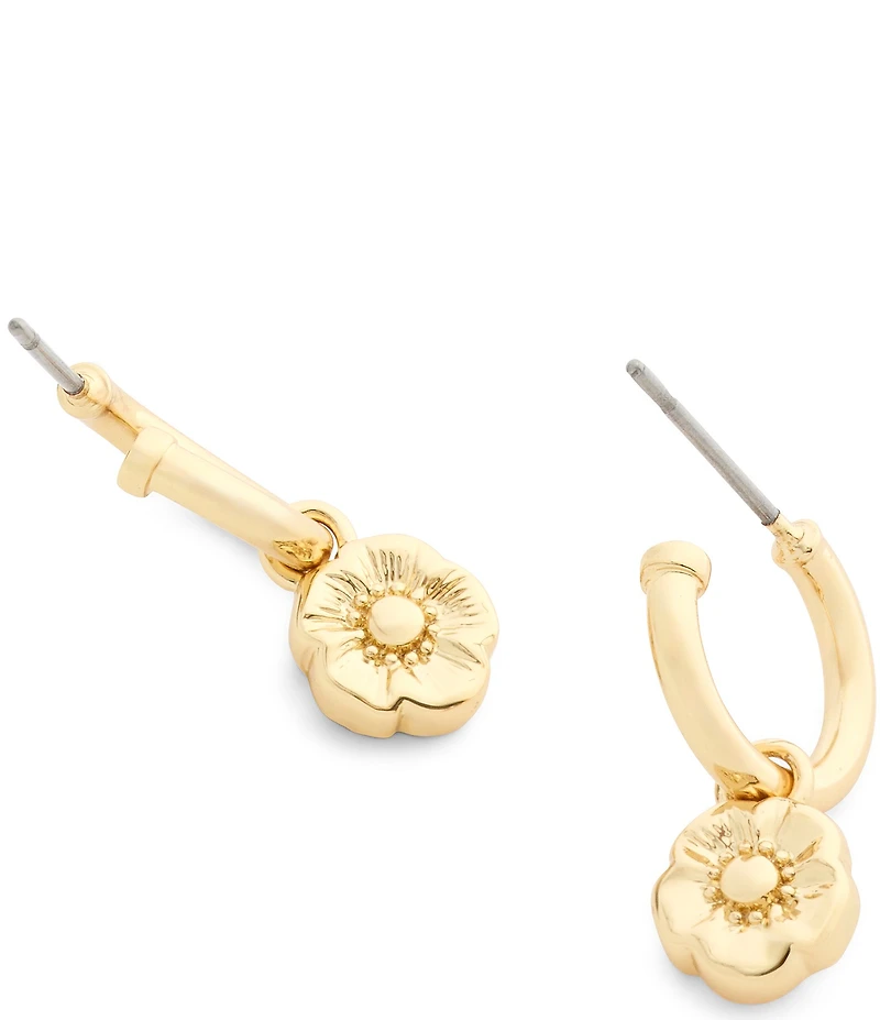 COACH Signature Tea Rose Charm Huggie Hoop Earrings